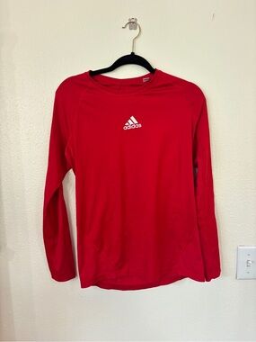 adidas Red Long Sleeve Athletic Top with White Logo